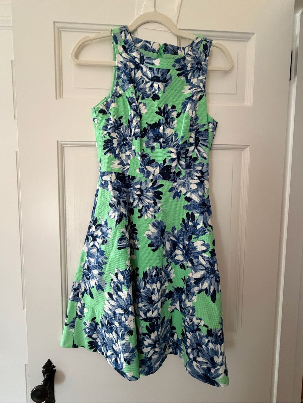 J. Crew Green and Navy Floral Sleeveless Fit-and-Flare Dress